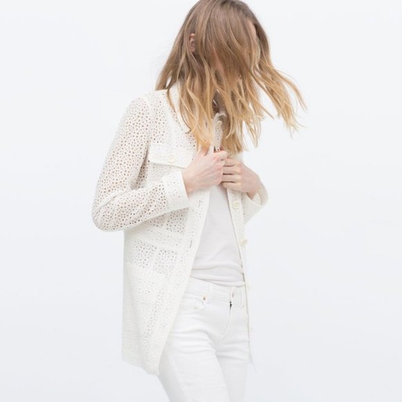 BLOGGER'S FAVE! Zara White Embroidered Jacket Sz S NWT - Picture 6 of 10